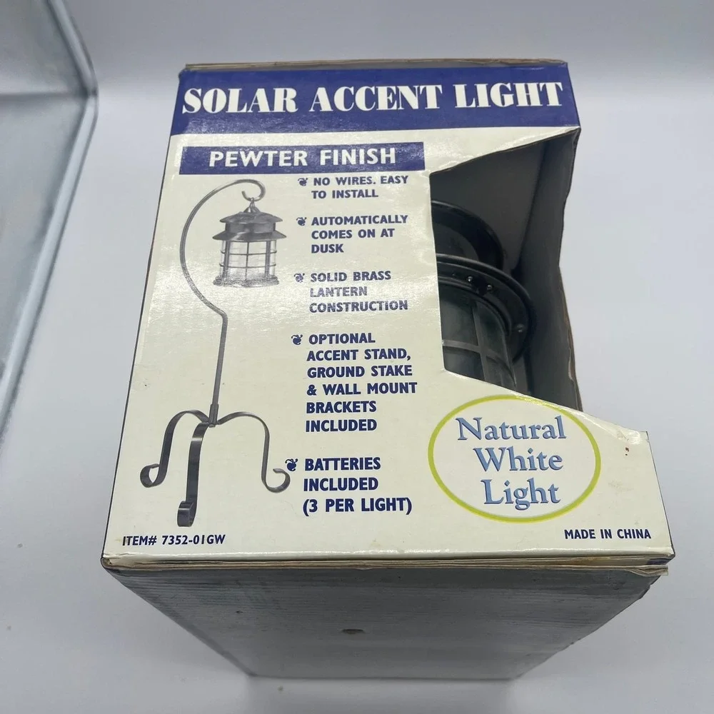 International Development Corp Solar Accent Light Solid Brass Lantern Pewter Fin